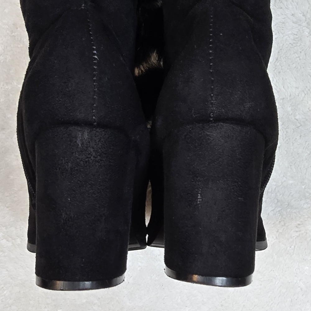 Italina Black Plush Suede Pom-Pom Over-Knee Boots Coquette Whimsigoth Sz.8 - Picture 9 of 16